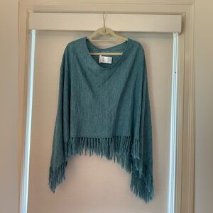 Minnie Rose Teal Fringe Poncho- Small
